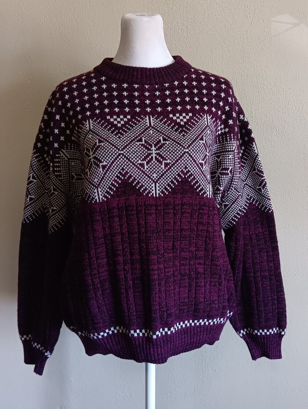 80s 90s Vintage Purple Geometric Crewneck, Flat Iron Mills Sweater Size Medium